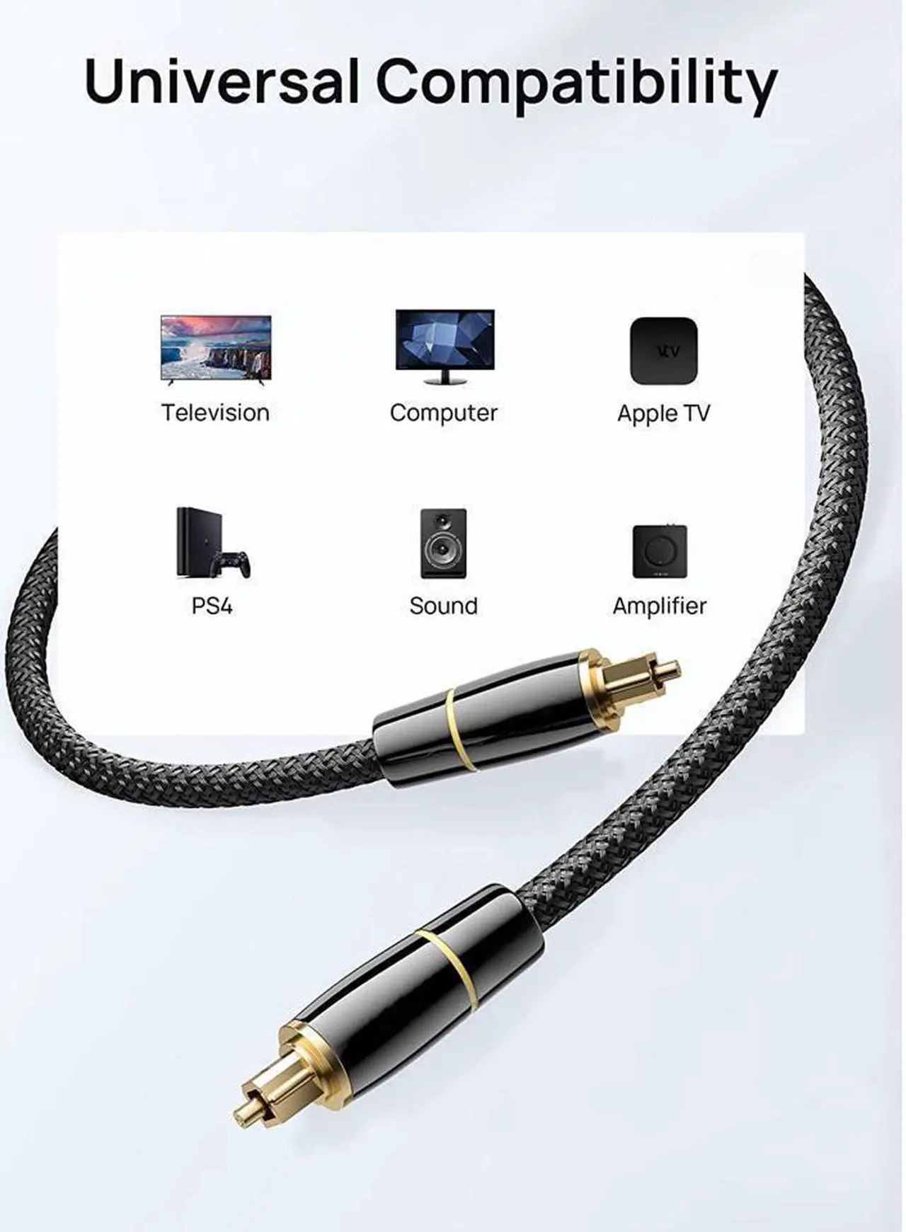 Alt view image 5 of 7 - Digital Optical Audio Toslink Cable 6.6FT/2M, [24K Gold-Plated, Ultra-Durable] Fiber Optic Cable Male to Male Toslink Cord Compatible with Sound Bar, TV, PS-4, X-box, Home Theater