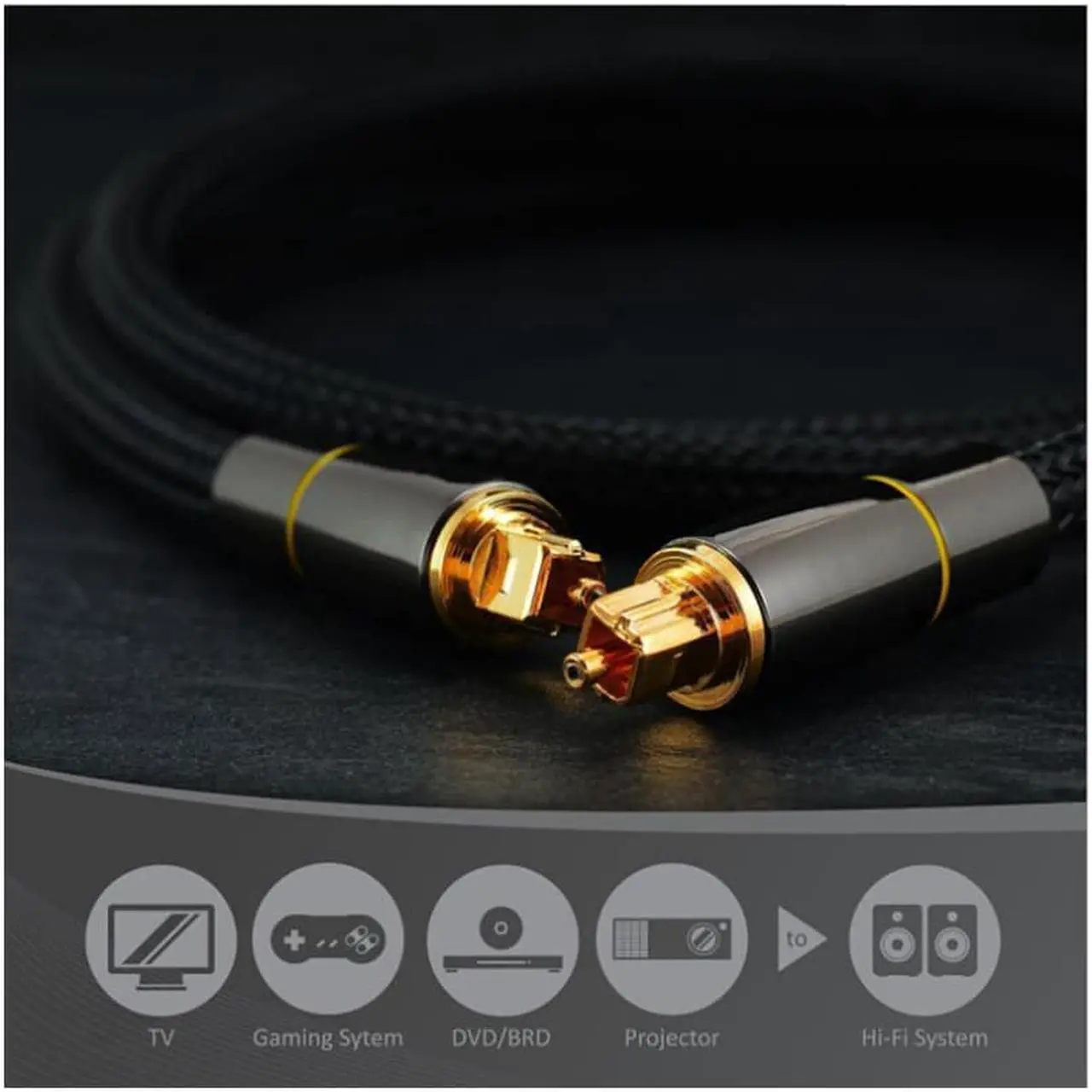 Alt view image 3 of 7 - Digital Optical Audio Cable (5 Feet/1.5 Meter), 24K Gold-Plated Flawless Audio Fiber Optic Cable Male to Male Cord SPDIF Coaxial Cable for for Home Theater,TV, PS, Xbox, Amplifiers Player PS4 Soundbar