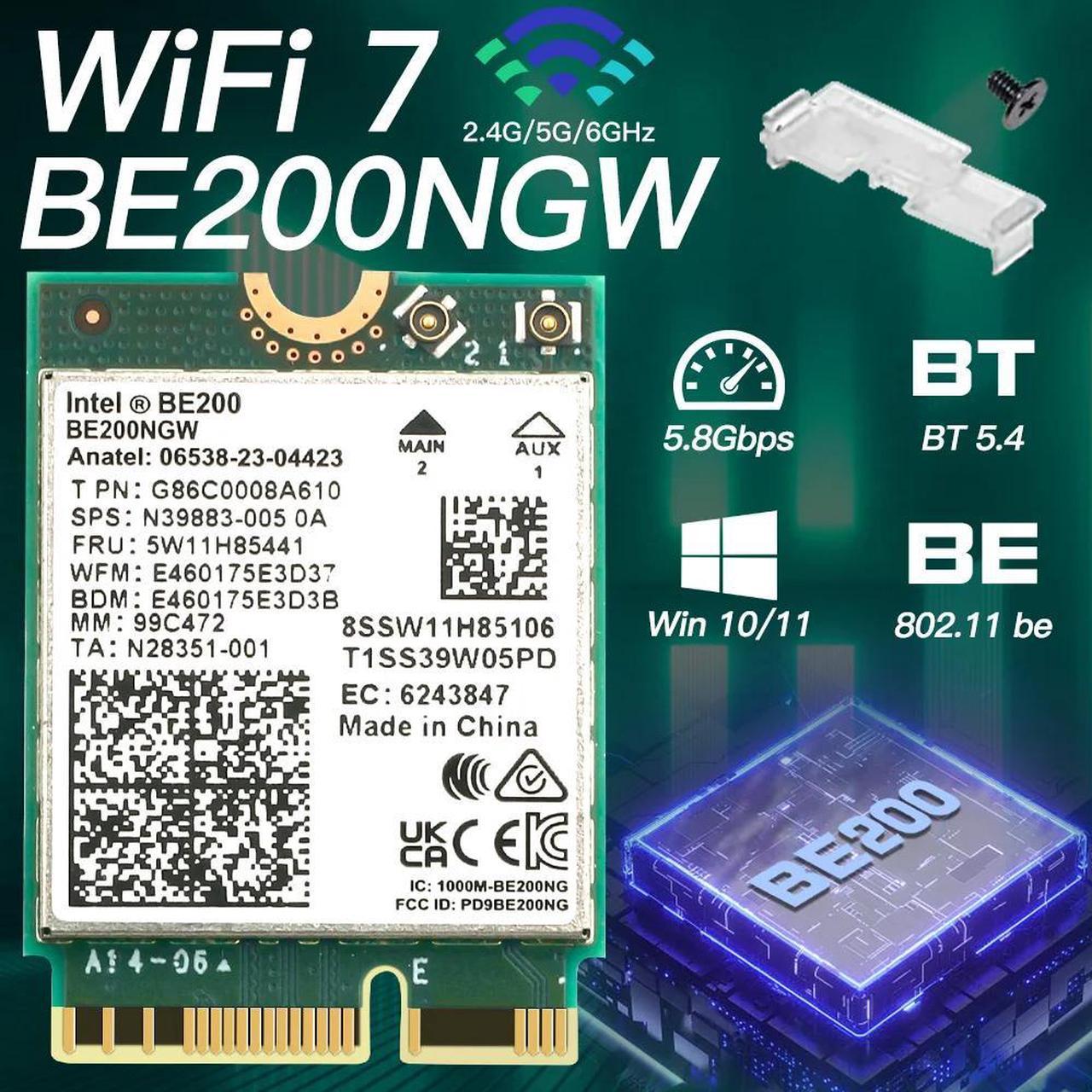 New WiFi 7 Intel BE200 Wireless Wifi Card Bluetooth 5.4 Tri Band 2.4G/5G/6GHz 5.8 Gbps M.2 NGFF Network Adapter for Win10/11