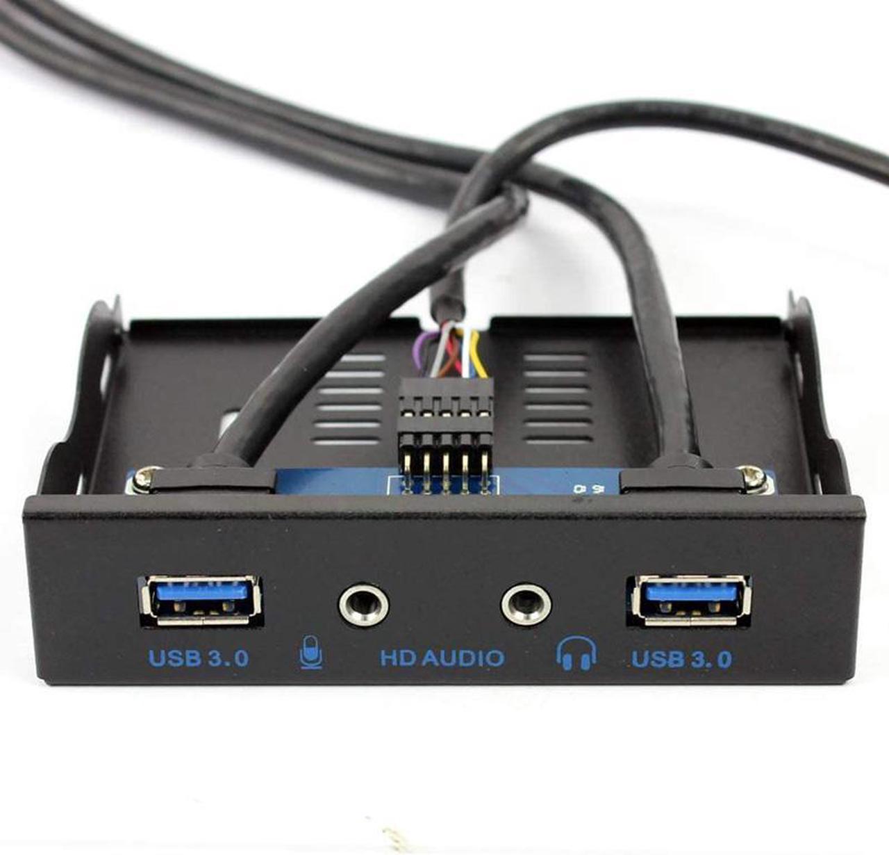 3.5" Front Panel USB 3.0 Hub, Motherboard 20 Pin to 2 Ports USB 3.0 Splitter, HD Audio Mic Connector Adapter with Internal Floppy Bay Bracket - 2 Feet Cables