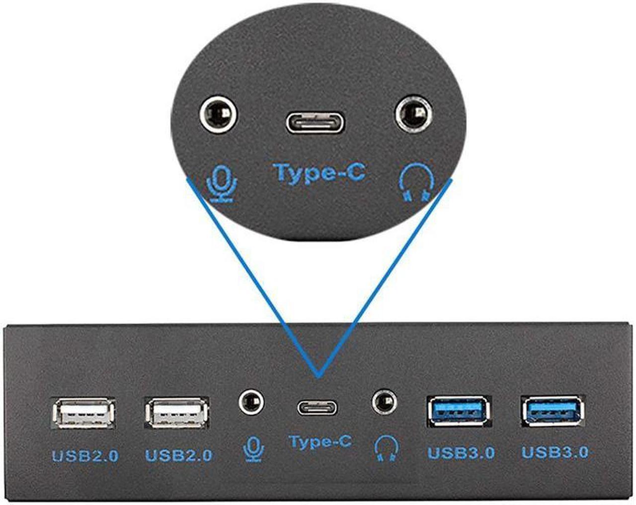 5.25 Inch Front Panel 7 Ports USB Hub w/ HD Audio & Microphone, USB 3.2 Gen 2(10Gbps) Type-C,2 x USB 3.0 & 2 x USB 2.0 ,3.5mm Audio & Mic ,USB Motherboard Header to PC Case Expansion Adapter