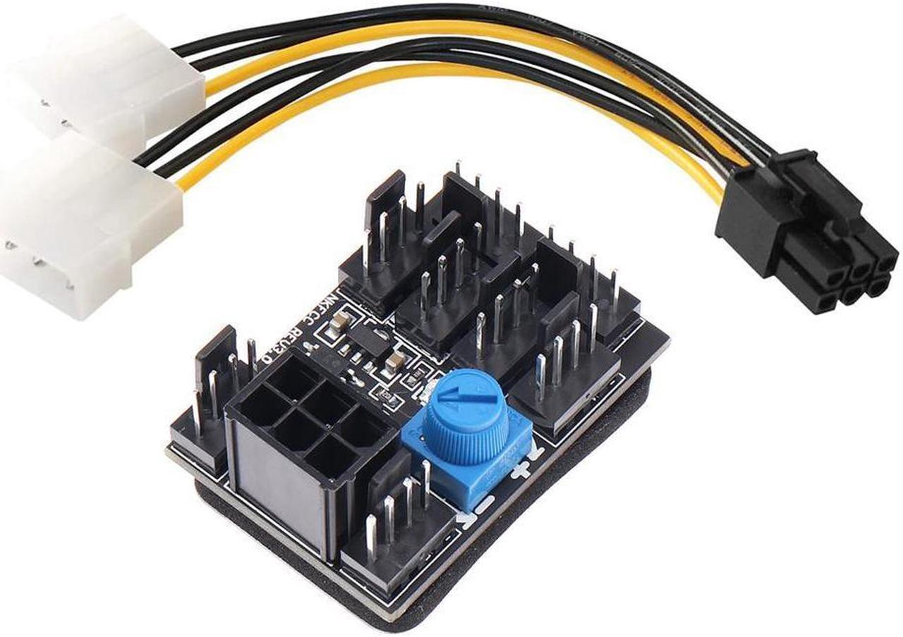 GPU 6Pin Powered PWM 4 Pin Fan Controller Hub 17A High-Power 8 Ports 4Pin CPU Case Cooler 12V Fan Speed Splitter Adapter w/ Dual Molex LP4 to PCIe 6-Pin Splitter Cable, - 2Pin & 3Pin Fan Compatible