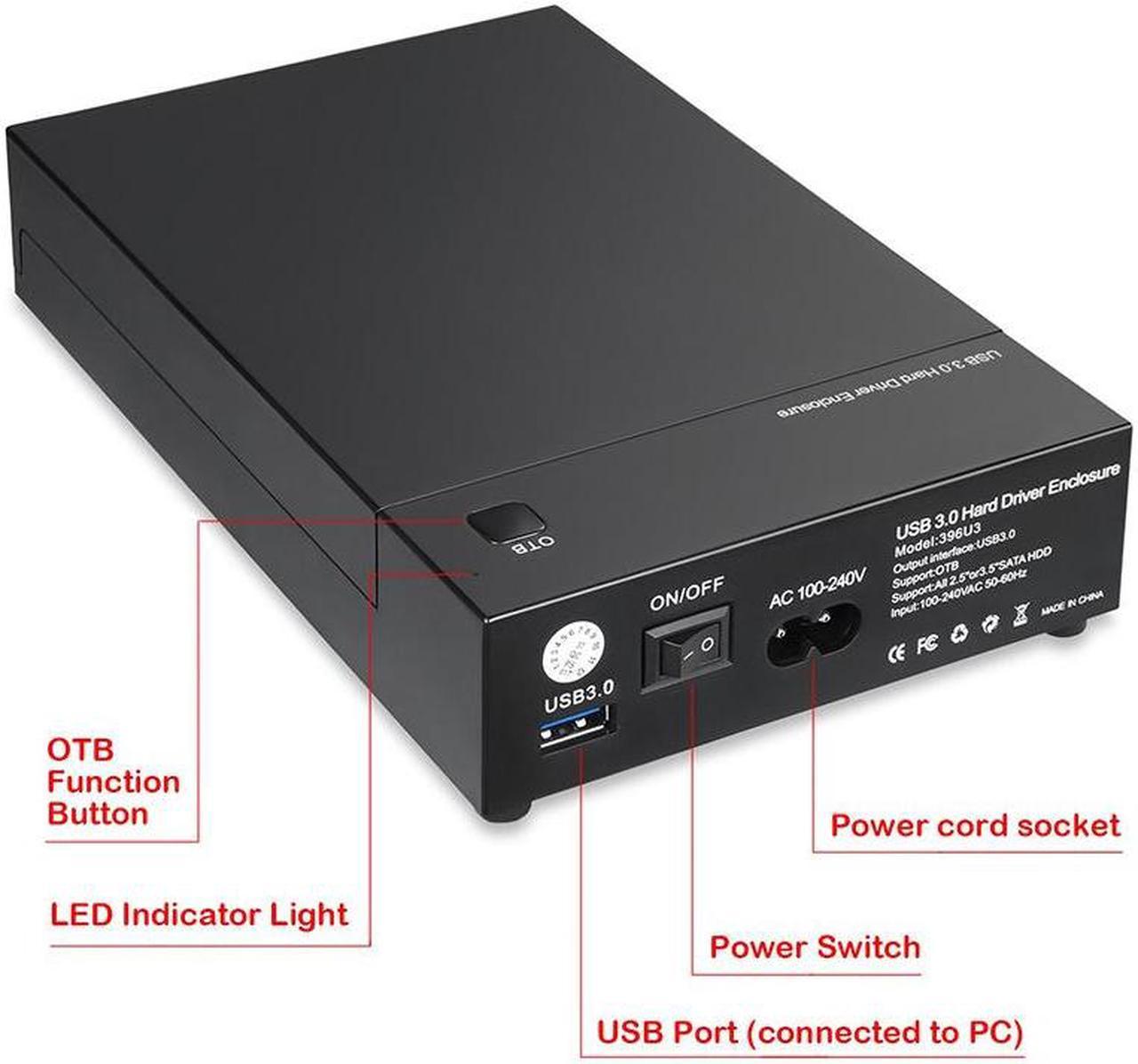 ENU335HDD USB 3.0 to 3.5inch or 2.5 inch SATA External Hard Disk Drive Enclosure w/ UASP, Tool-Free HDD SSD Docking Station for 2.5" 3.5" SATA I/II/ III HDD SSD Up to 8TB, Support OTB Function