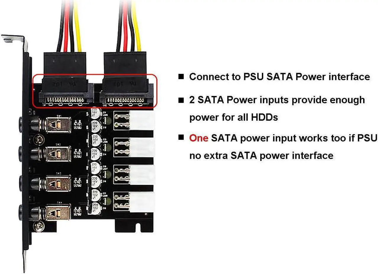 Alt view image 3 of 6 - SATA Power Switch Module for 2.5 inch/3.5 inch HDD/SSD, Hard Drive Disk Selector, Controls up to Four HDDs, Intelligent Control Hard Disk Manage with Full-profile PCI Slot Cover