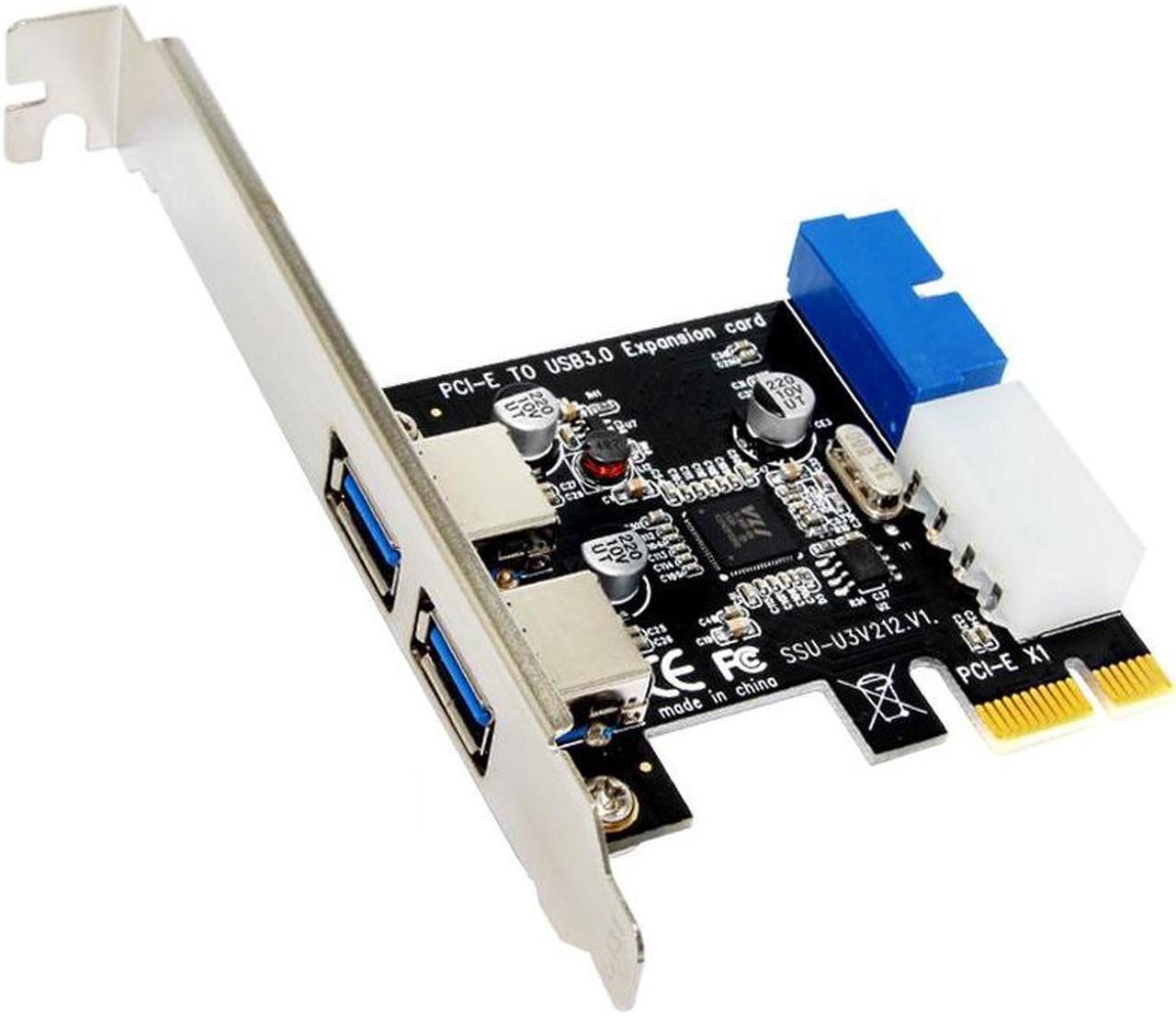 4 Port PCIE PCI-e to USB 3.0 (2 x Type A+ 20 Pin Internal) Expansion Card Hub Controller PCI Express Card Adapter w/ Molex Power