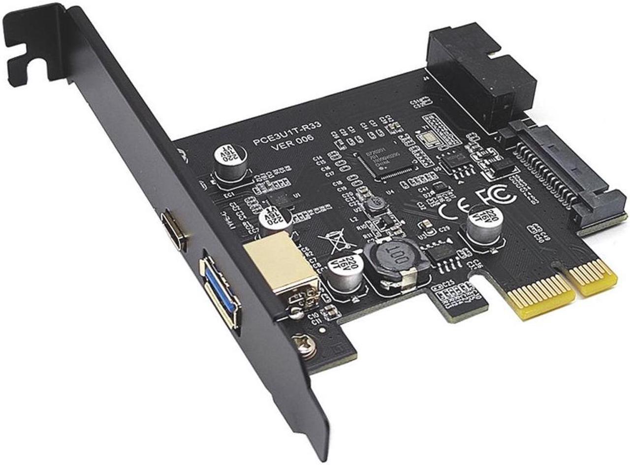 PCIEU3ACS20 PCI-e to 4 Ports USB 3.2 GEN 1 (5Gbps)(USB Type-C +USB Type A  w/ Internal 19Pin USB 3.0 Dual Port)  PCI Express Card, Power by 15pin SATA w/ Full-Profile & Low-Profile Bracket