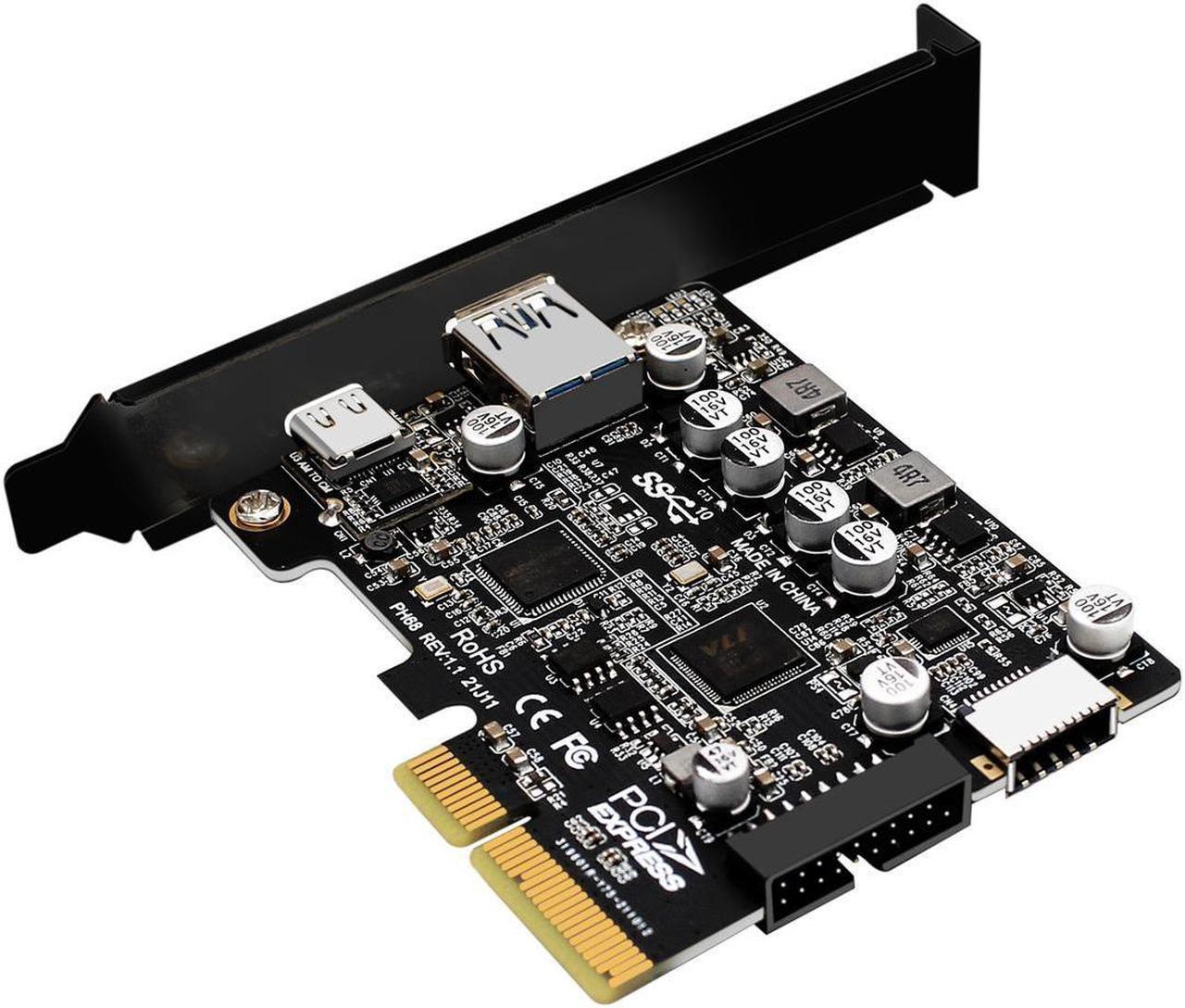 USB C 10Gbps PCIe 3.0 Card,PCI Express x4 to USB 3.2 Type-C and Type-A 10Gb/s with Type-E A Key & USB 3.0 20Pin Motherboard Header Expansion Card for Front Panel w/ Full-Profile & Low-Profile Bracket