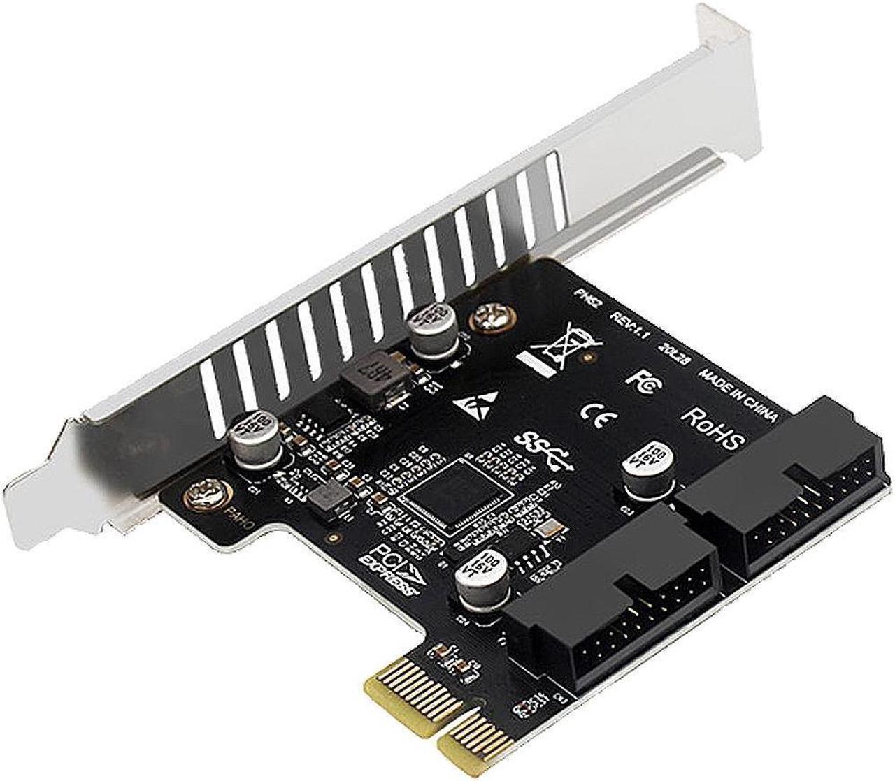 PCI-E 1X to 2 Ports Internal USB 3.0 19Pin 20Pin Header for Front Panel,USB 3.0 5Gbps to PCIe Expansion Card Adapter with High & Low Profile Bracket for Desktop Computer Motherboard