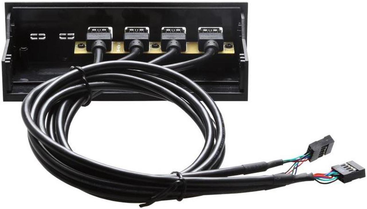 FP525U24PL PC computer 5.25 inch 4 Ports USB 2.0 front panel USB Port Hub Splitter 60CM Dual 2 x USB 2.0 Type A Female to 9pin Cables -Black Plastic