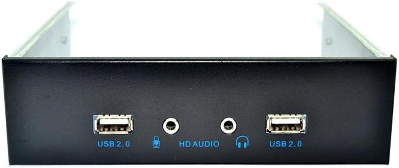 5.25 Inch Front Panel 2 Port USB 2.0 Hub w/ HD Audio Output Port & Microphone Input,USB 9-pin to 2 x USB 2.0 Type-A Female Splitter Adapter Cable w/ 5.25" CD-ROM Bay Bracket