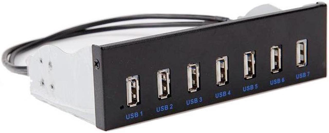 7 Port USB 2.0 5.25" Internal CD-ROM Bay Front Panel USB Hub,7 x USB 2.0 Type A Female to Motherboard USB 10 pin Hub Splitter Adapter w/ 5.25 inch Metal Bracket