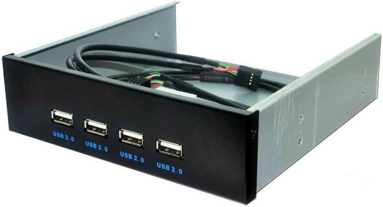 FP525U24M 4 Ports USB 2.0 USB Hub PC Case 5.25 Inch Front Panel, Powered by Molex 4pin Connector - Motherboard USB 9/10 Pin to 4 USB-A Adapter - 2ft Adapter Cable