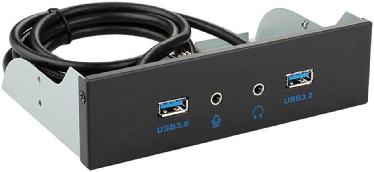 5.25 Inch Front Panel 2 Port USB 3.0 Hub w/ HD Audio Output Port & Microphone Input,USB 20-pin to 2 x USB 3.0 Type-A Female Splitter Adapter Cable w/ 5.25" CD-ROM Bay Bracket