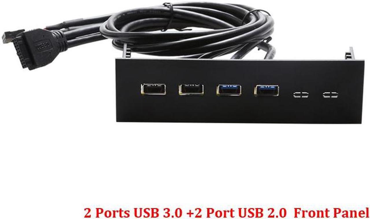 FP525U32U22PL PC Case 5.25 inch front panel 4 Ports USB Hub,2 Ports USB 3.0 & 2 Ports USB 2.0,60CM Cable of USB Type A Female to motherboard -Black Plastic