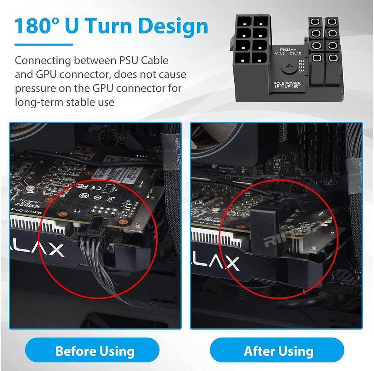 Alt view image 2 of 7 - GPU Power Adapter 8pin VGA PCIe 8 Pin U Turn 180 Degree Angle Connector Power Adapter Board for Desktop Graphics Card-Standard Type 3-Pack