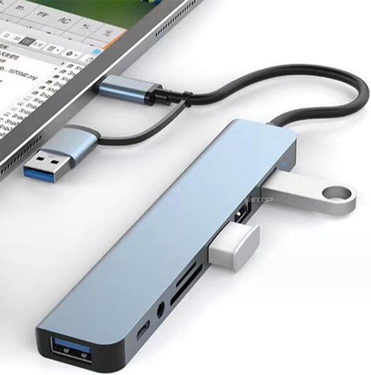 Alt view image 2 of 5 - USB C HUB Docking Station for Dell/HP/Lenovo/Surface Laptop, 8 in 1 USB C Hub Adapter w/5Gbps USB3.0+3*USB2.0+USB C Data+SD/TF+Audio [SD/TF can NOT work simultaneously]