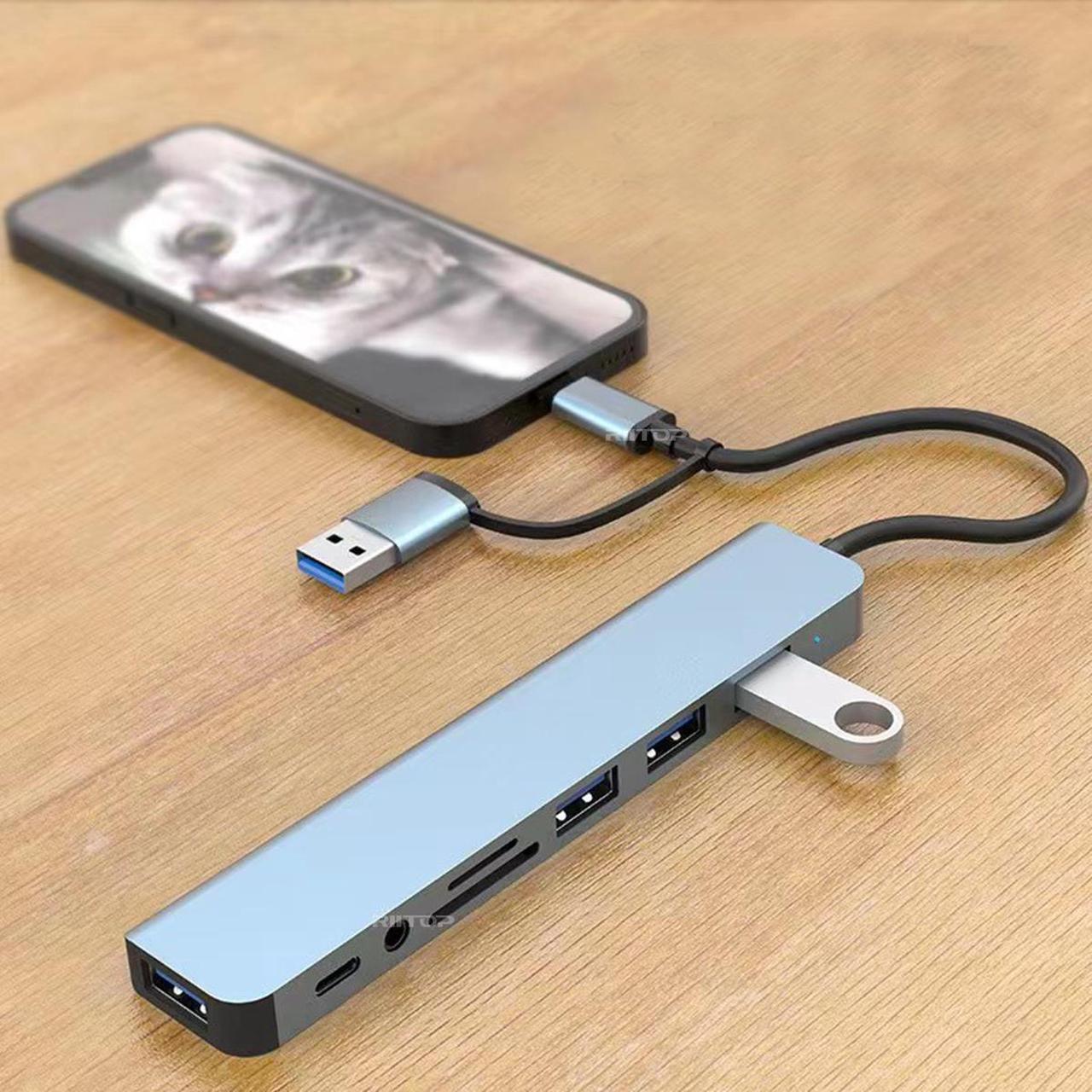 Alt view image 4 of 5 - USB C HUB Docking Station for Dell/HP/Lenovo/Surface Laptop, 8 in 1 USB C Hub Adapter w/5Gbps USB3.0+3*USB2.0+USB C Data+SD/TF+Audio [SD/TF can NOT work simultaneously]