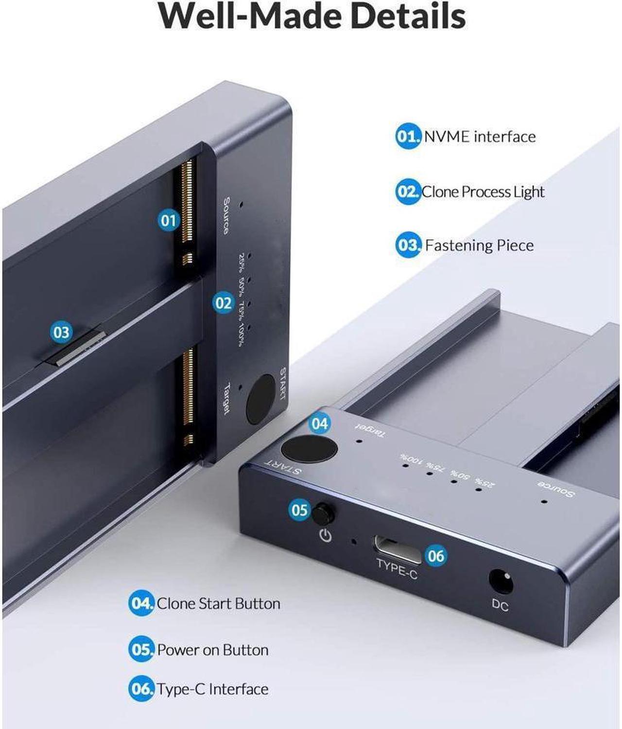 Alt view image 4 of 6 - M.2 NVME SSD Offline Clone Dual Bay 10Gbps USB C 3.1 Gen2 For M Key NVME PCIe M2 SSD Hard Drive Reader Enclosure docking