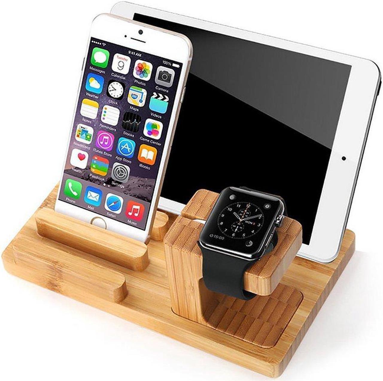 Mobile Phone Desktop Holder Stand for iPad Tablet Bracket Real Bamboo wood Charging Stand for Apple Watch Pad Phone Tablet