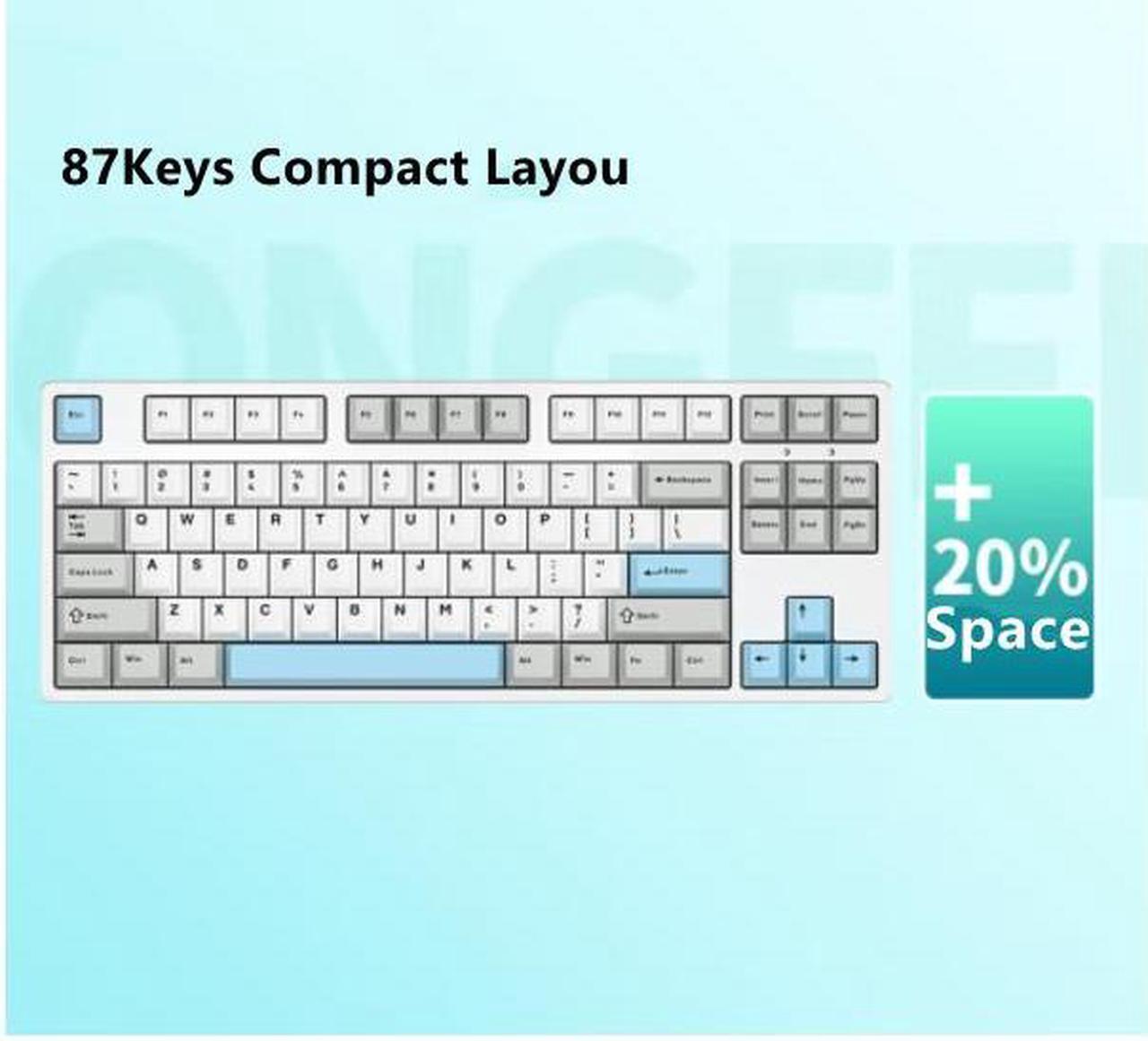 Alt view image 3 of 5 - iKBC C200 USB Wired Mechanical Gaming Keyboard Cherry MX Brown switch 87 keys PBT keycaps, Ergonomic Design- White &Grey&Blue