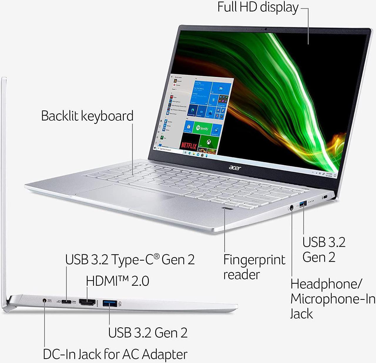 Alt view image 2 of 7 - Acer Swift 3 Thin & Light Laptop, 14" Full HD IPS Display, AMD Ryzen 7 5700U Octa-Core Processor with Radeon Graphics, 8GB Memory, 512GB SSD, Wifi 6, Backlit Keyboard, Fingerprint Reader