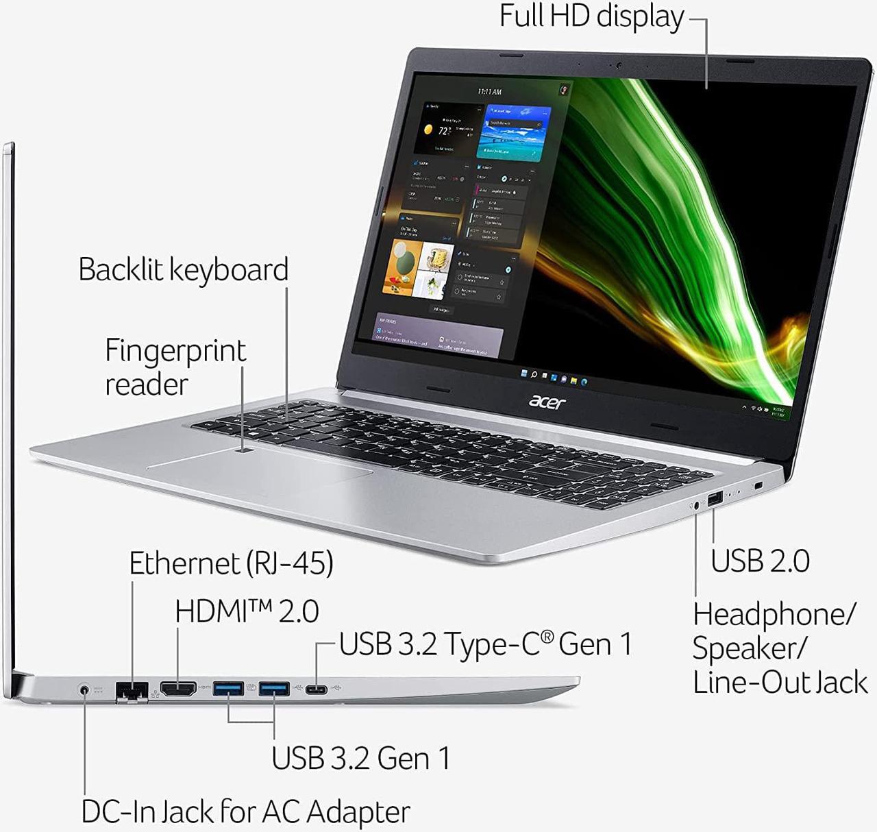 Alt view image 6 of 6 - Acer Aspire 5 15.6" Full HD IPS Slim Laptop, AMD Ryzen 7 3700U, 8GB Memory, 1TB SSD, WiFi 6, Fingerprint Reader, Windows 11 Home