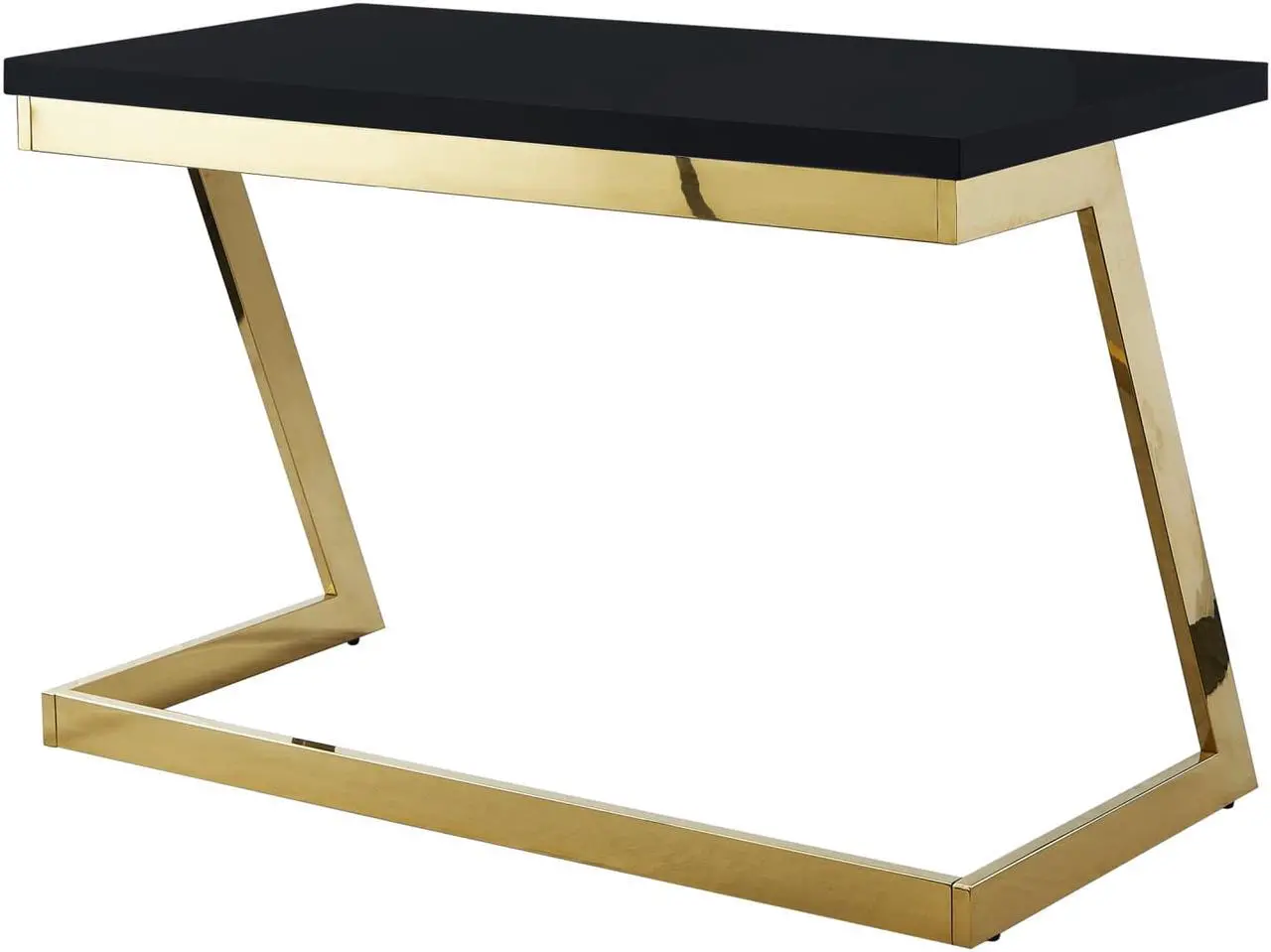 Alt view image 6 of 6 - Cozy Time Keoki Black/Gold Writing Desk - High Gloss Lacquer Finish Top | Polished Stainless Steel Base | Geometric Legs