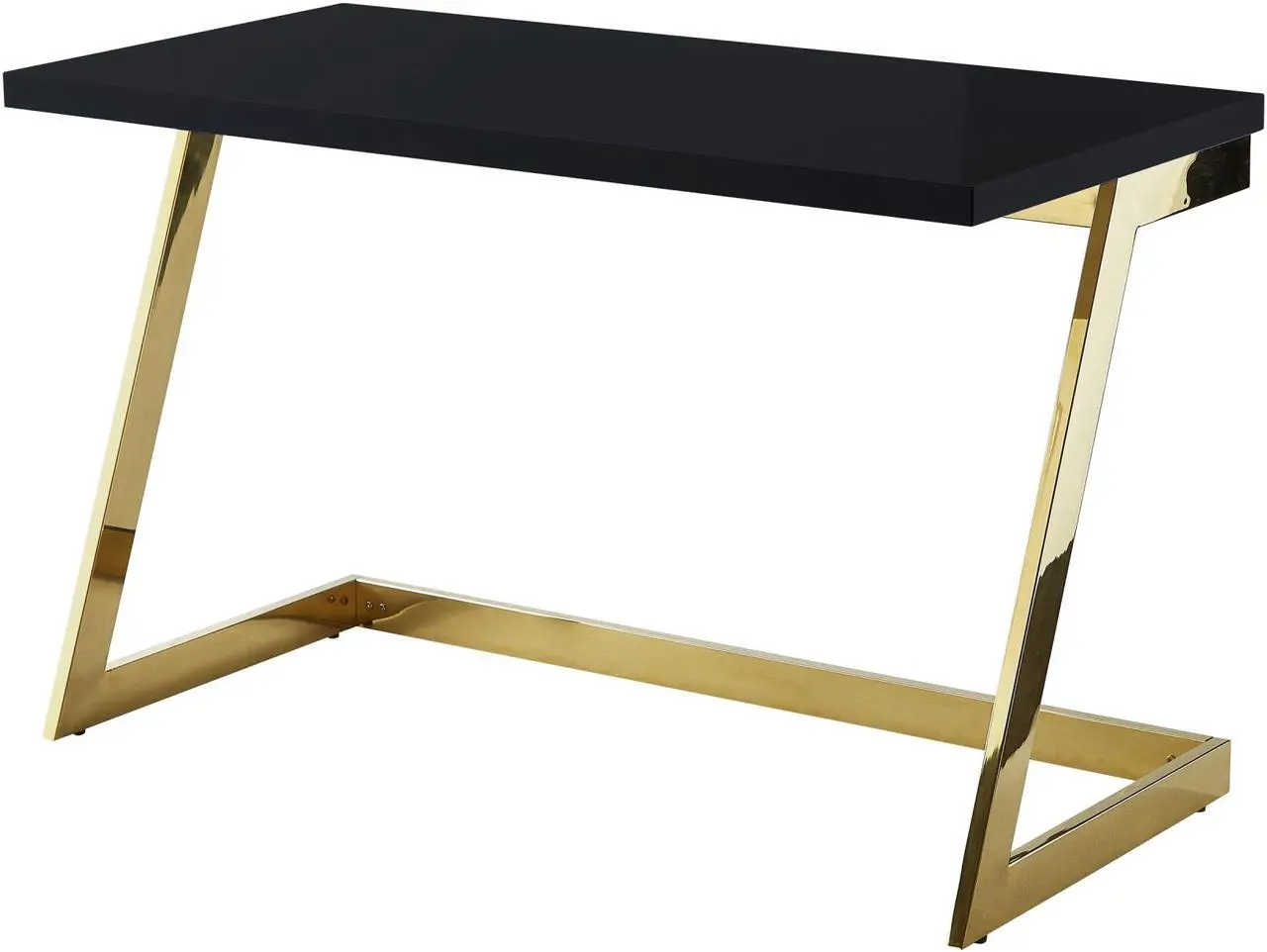 Alt view image 2 of 6 - Cozy Time Keoki Black/Gold Writing Desk - High Gloss Lacquer Finish Top | Polished Stainless Steel Base | Geometric Legs
