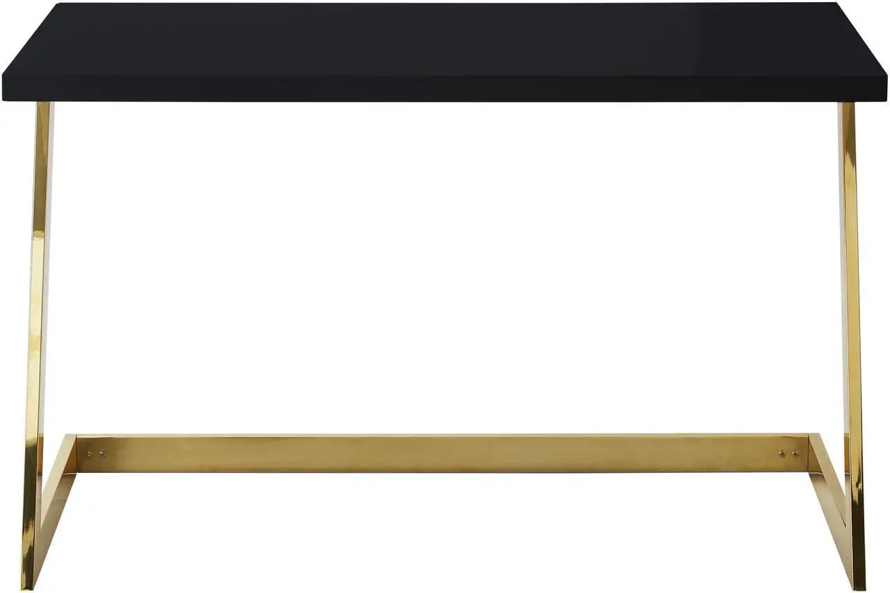 Alt view image 5 of 6 - Cozy Time Keoki Black/Gold Writing Desk - High Gloss Lacquer Finish Top | Polished Stainless Steel Base | Geometric Legs