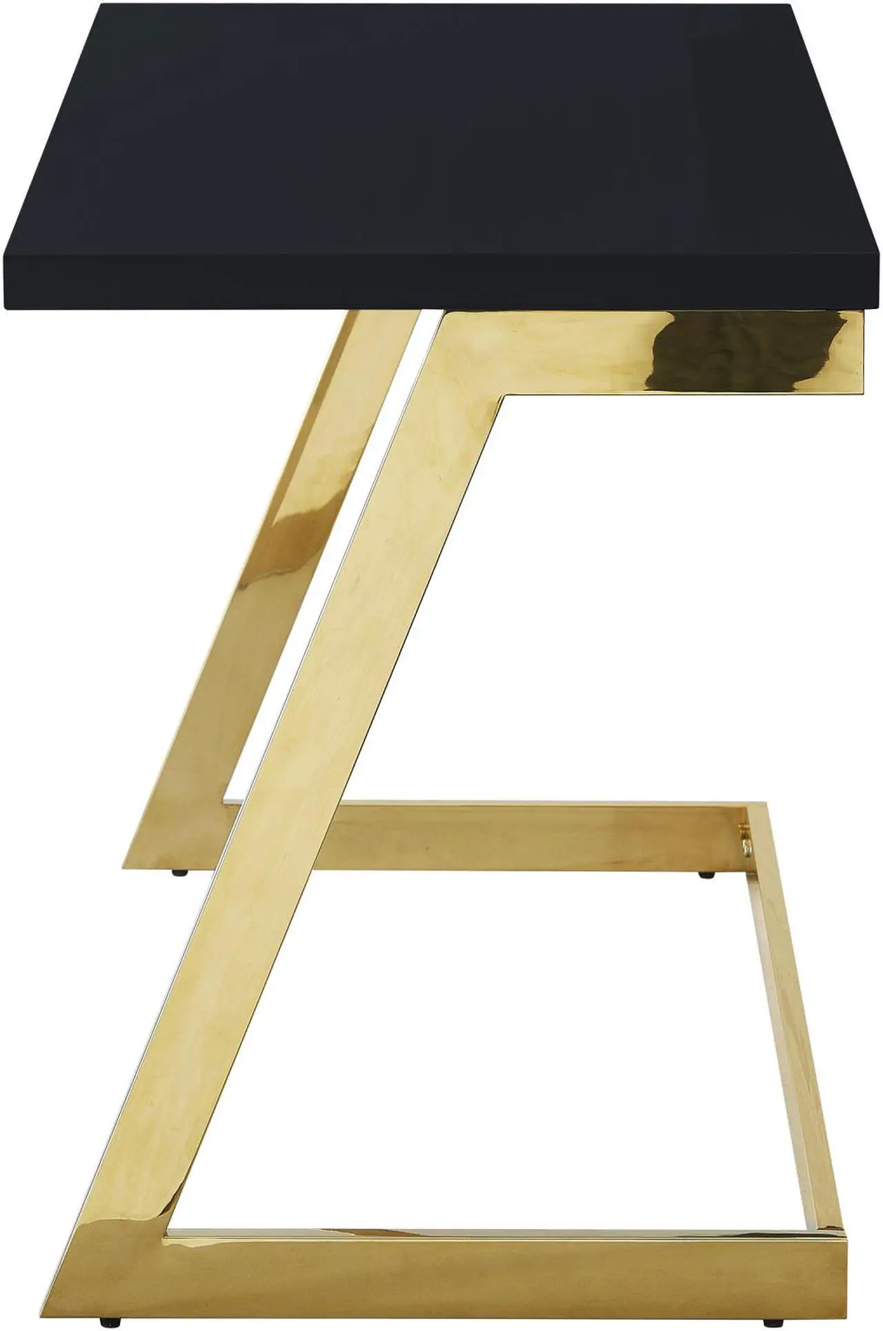 Alt view image 4 of 6 - Cozy Time Keoki Black/Gold Writing Desk - High Gloss Lacquer Finish Top | Polished Stainless Steel Base | Geometric Legs