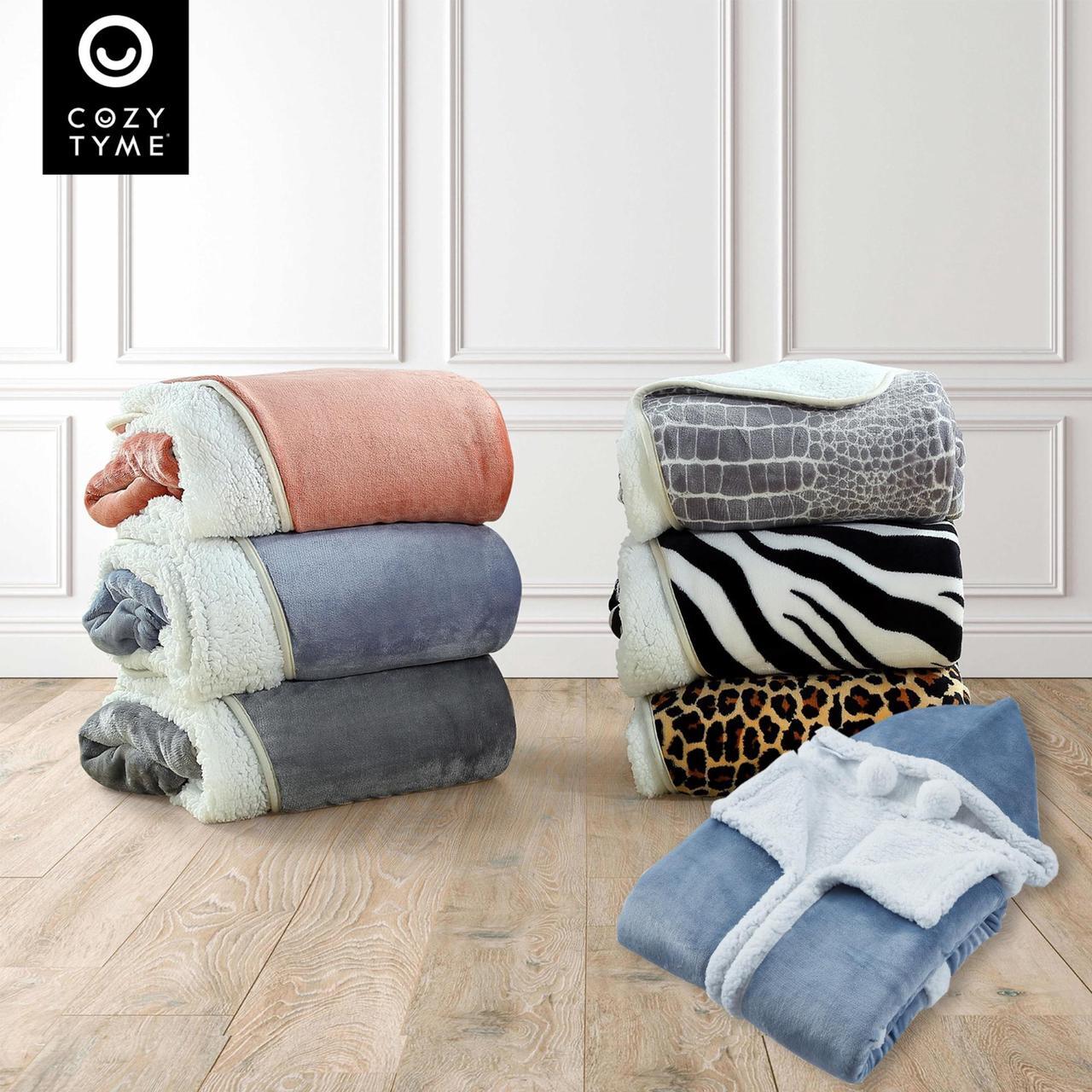 Alt view image 7 of 7 - Cozy Tyme Oversized Sherpa Wearable Blanket Hoodie - Cozy Blanket with Big Pockets 50"x70" Aliza, Zebra
