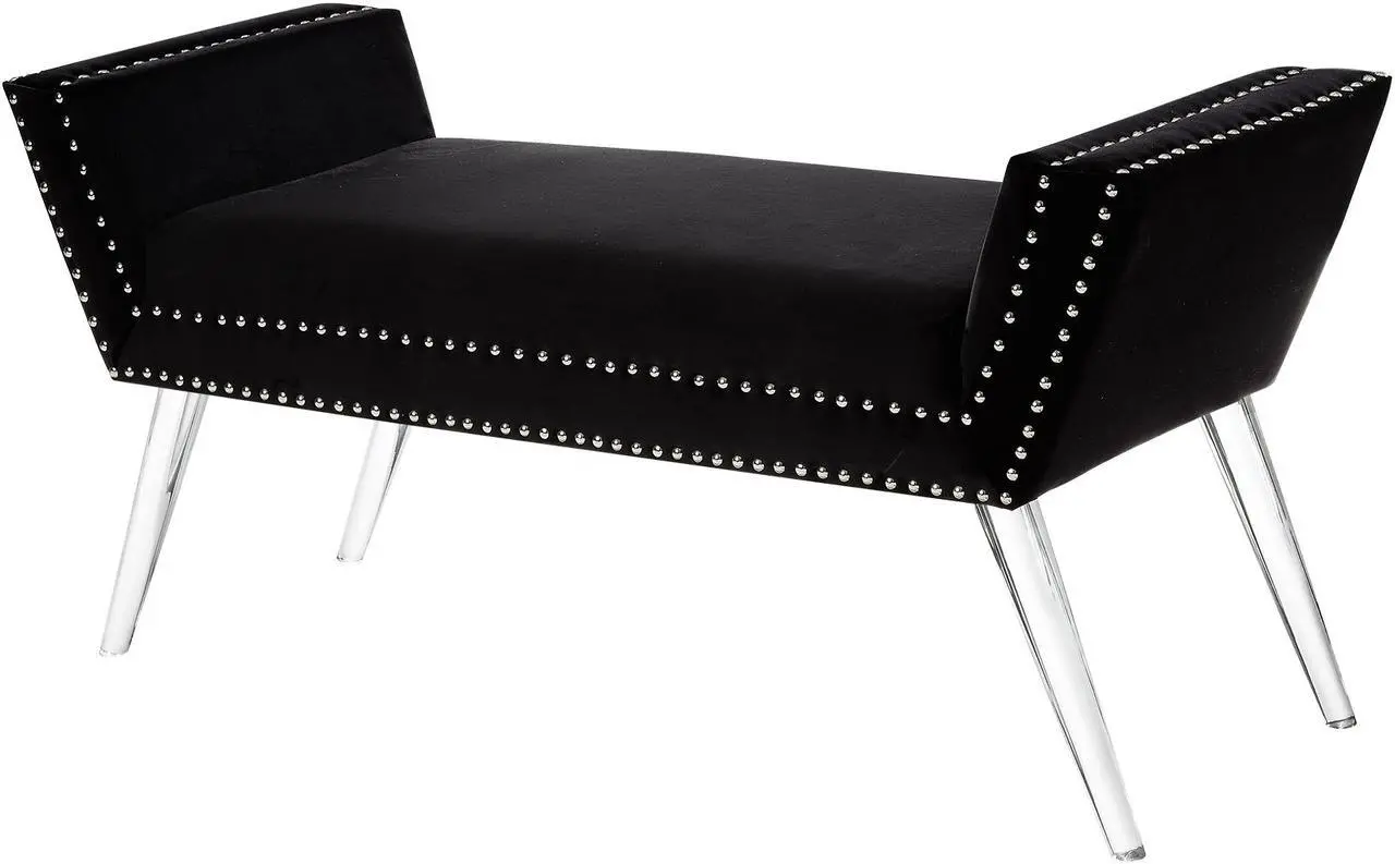 Main image of Inspired Home Harlow Bench - Nailhead Trim | Acrylic Legs, Black Velvet