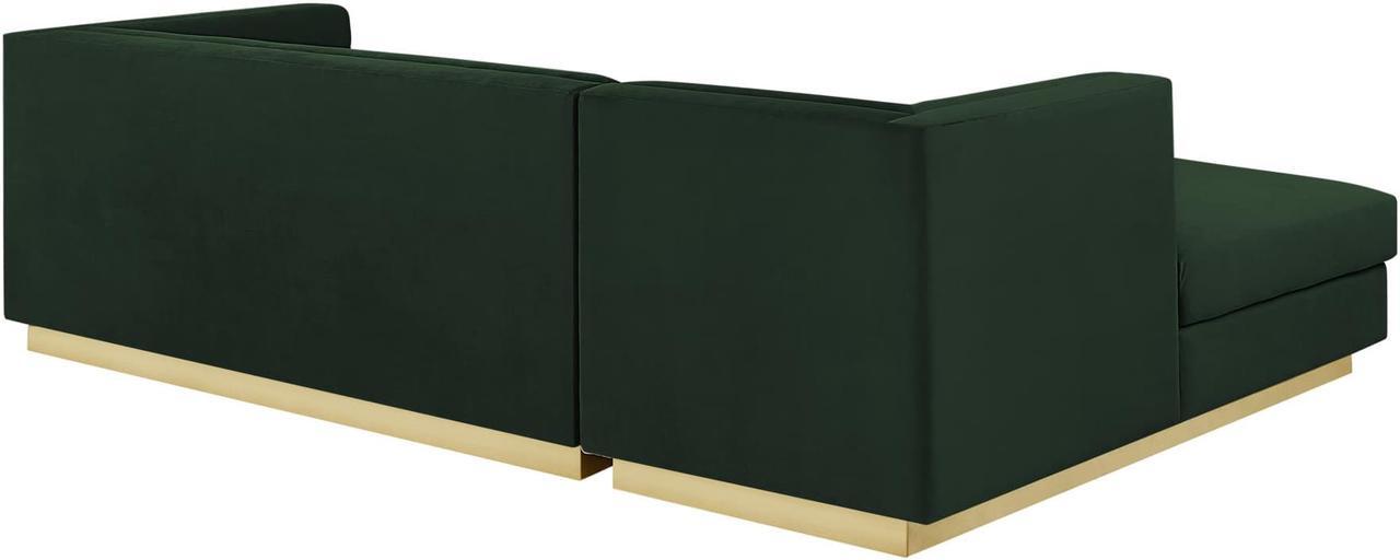Alt view image 5 of 7 - Inspired Home Khyree Left Facing Chaise Sectional Sofa - Upholstered | Gold Base, Square Arms, Hunter Green Velvet