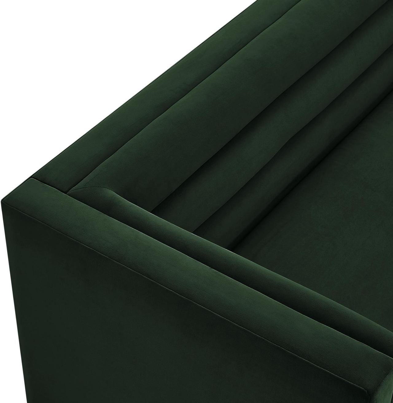 Alt view image 6 of 7 - Inspired Home Khyree Left Facing Chaise Sectional Sofa - Upholstered | Gold Base, Square Arms, Hunter Green Velvet