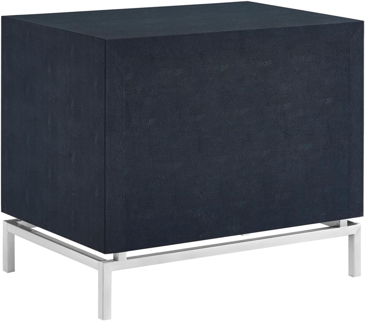 Alt view image 3 of 7 - Nicole Miller Linley Side Table - 2 Drawers | Brushed Stainless Steel Base, Navy/Chrome Faux Shagreen
