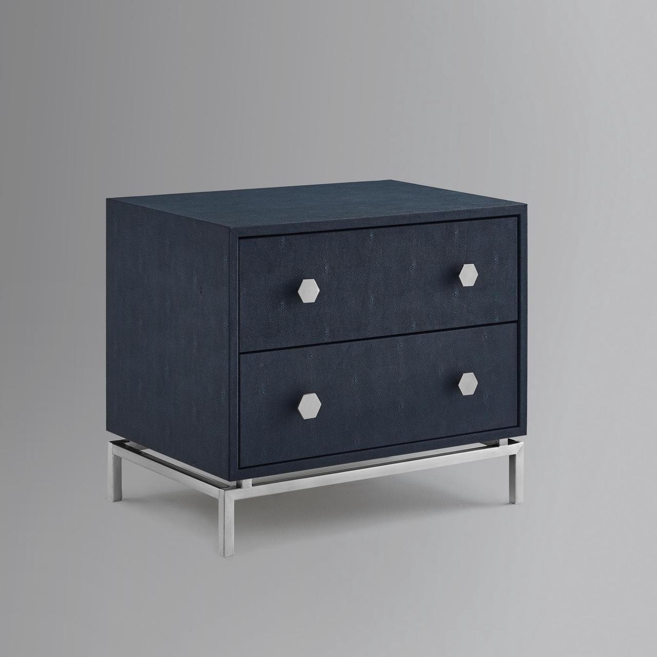 Alt view image 4 of 7 - Nicole Miller Linley Side Table - 2 Drawers | Brushed Stainless Steel Base, Navy/Chrome Faux Shagreen