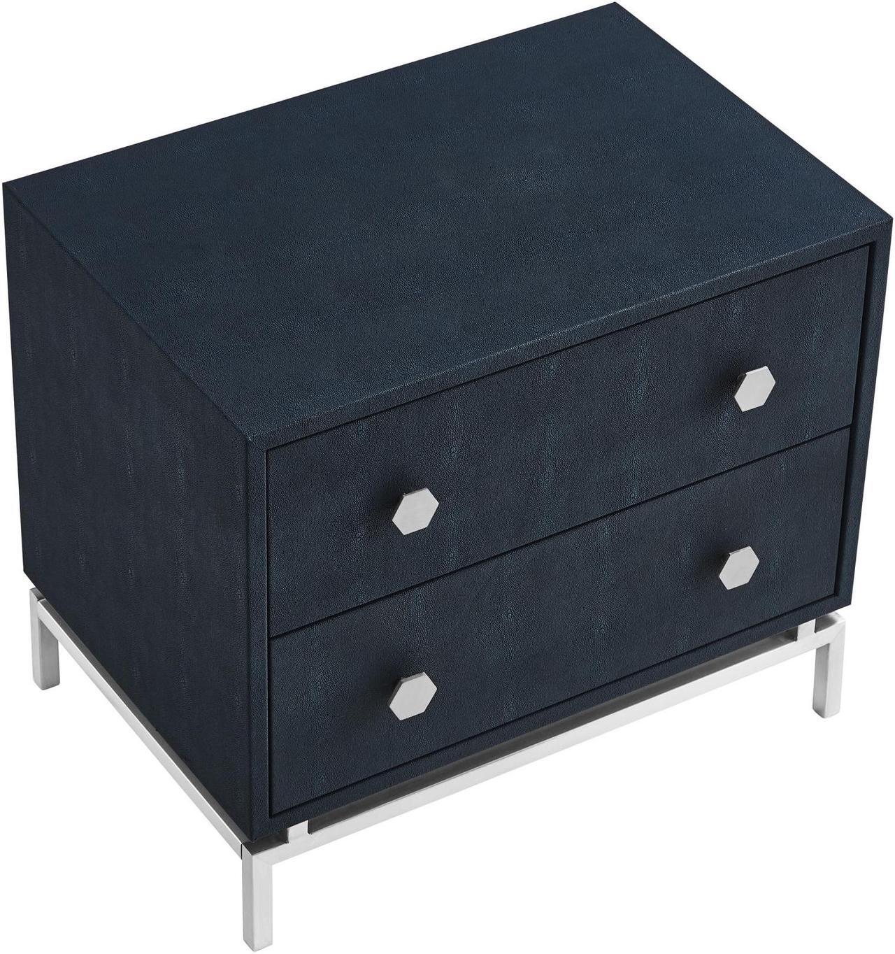 Alt view image 5 of 7 - Nicole Miller Linley Side Table - 2 Drawers | Brushed Stainless Steel Base, Navy/Chrome Faux Shagreen