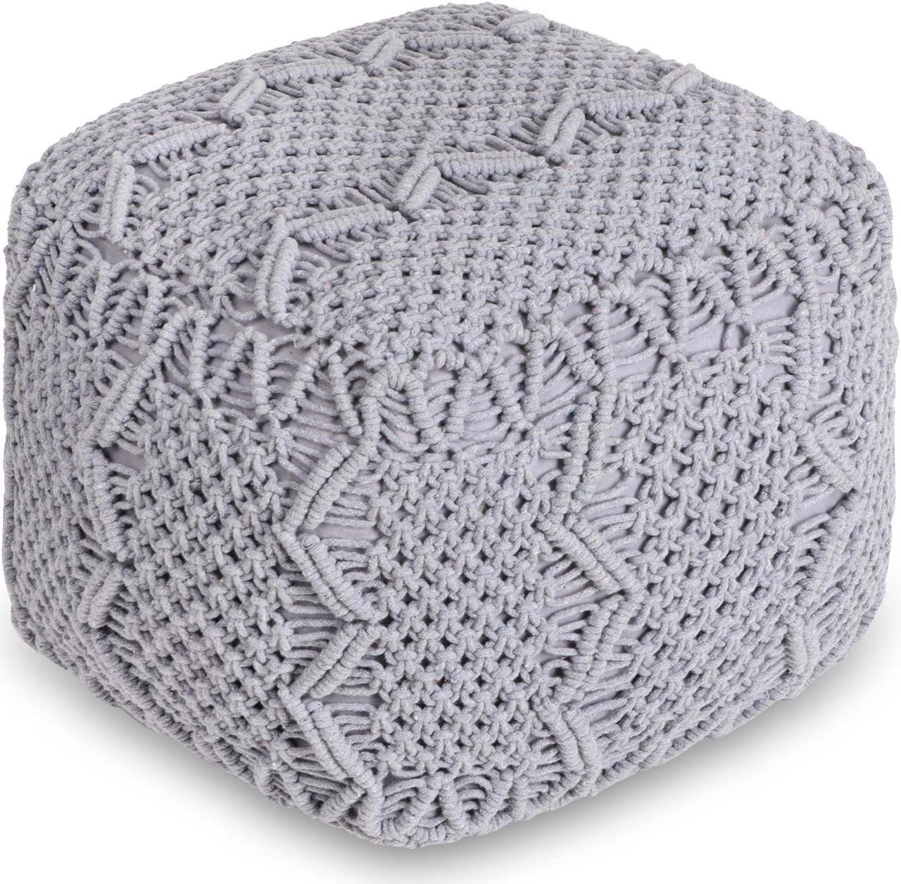 Alt view image 2 of 6 - Loft Lyfe Jayne Pouf - Hand Knitted | Foam Beads Filling, Light Grey Cotton Yarn
