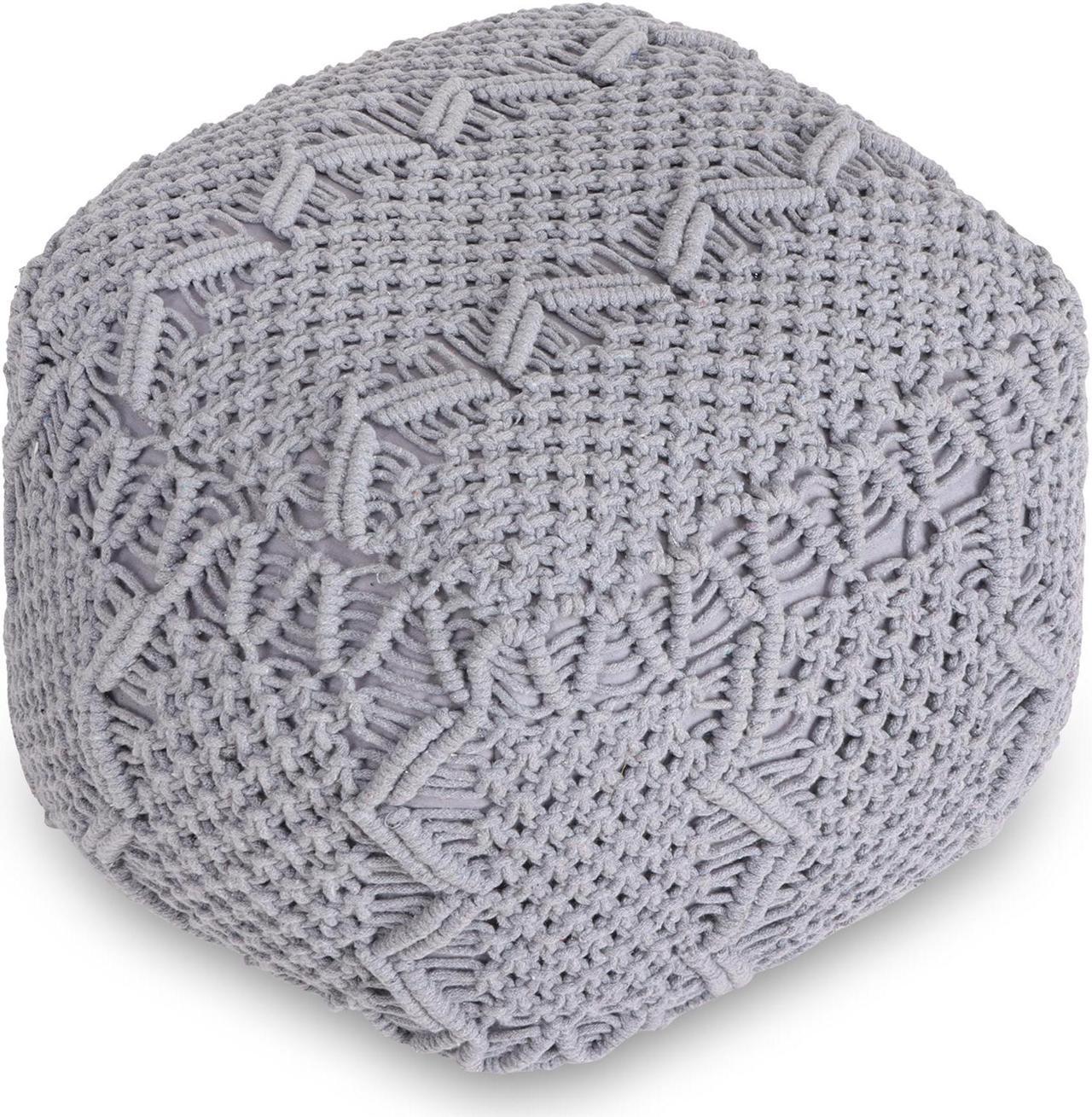Alt view image 3 of 6 - Loft Lyfe Jayne Pouf - Hand Knitted | Foam Beads Filling, Light Grey Cotton Yarn