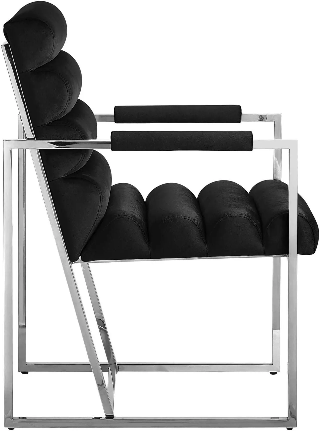 Alt view image 3 of 7 - Inspired Home Lora Dining Chair - Upholstered, Stainless Steel Frame | Channel Tufted, Black/Chrome Velvet
