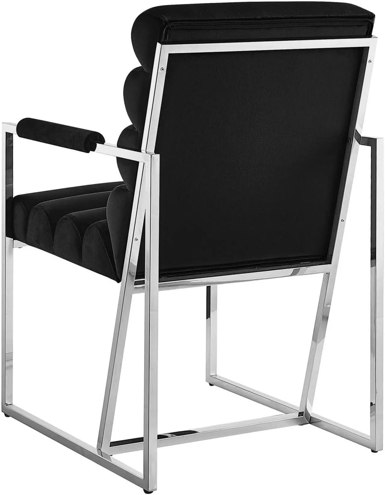 Alt view image 4 of 7 - Inspired Home Lora Dining Chair - Upholstered, Stainless Steel Frame | Channel Tufted, Black/Chrome Velvet