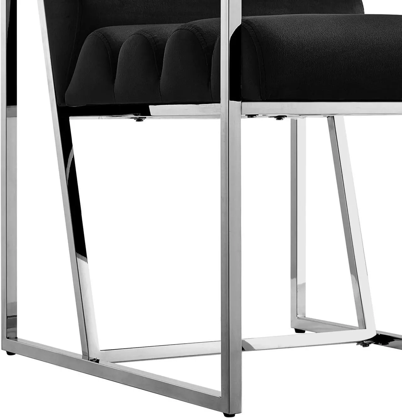 Alt view image 5 of 7 - Inspired Home Lora Dining Chair - Upholstered, Stainless Steel Frame | Channel Tufted, Black/Chrome Velvet