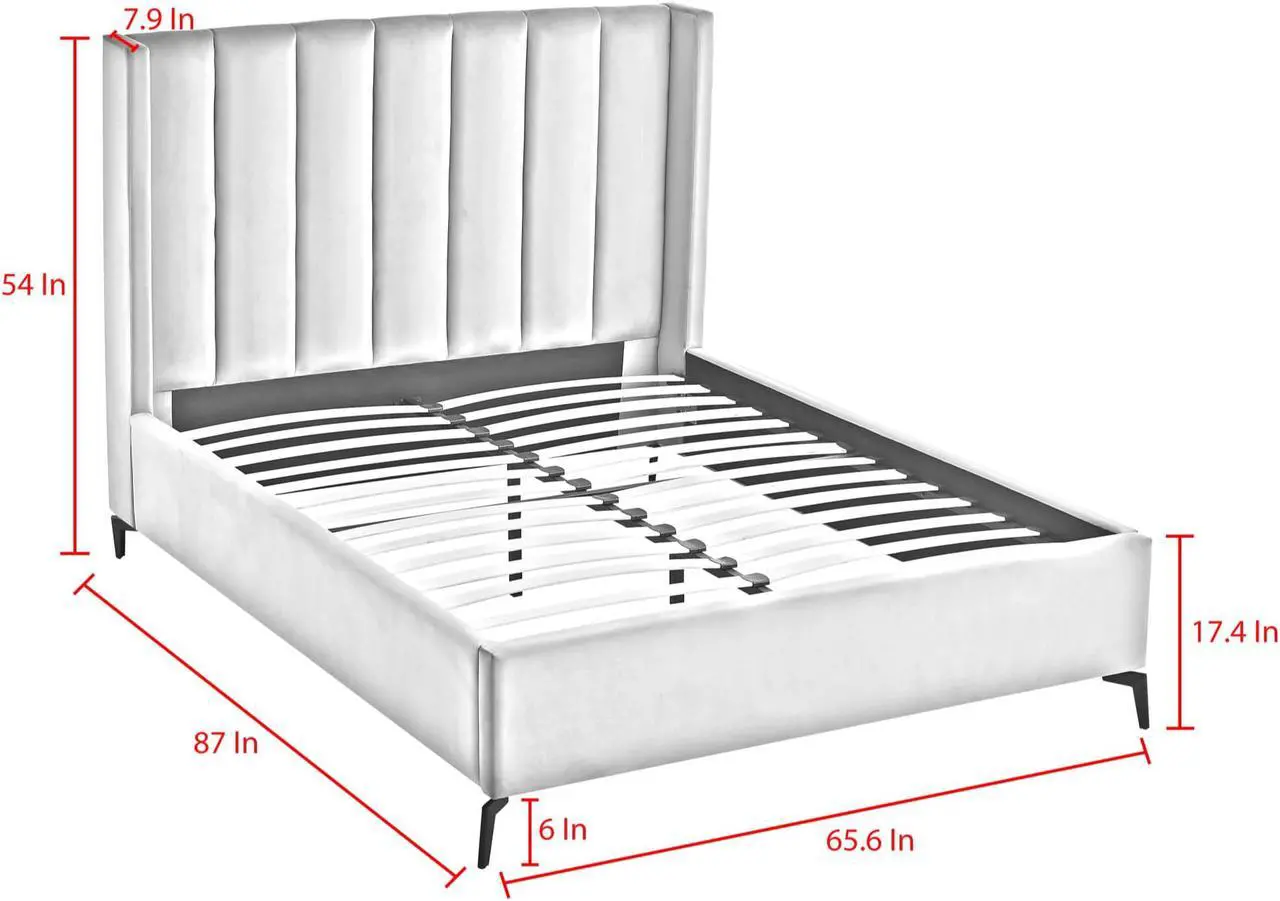 Alt view image 6 of 6 - Inspired Home Kristofer Platform Bed - Upholstered | Wingback Channel Tufted Headboard, Oblique Legs, Grey Linen