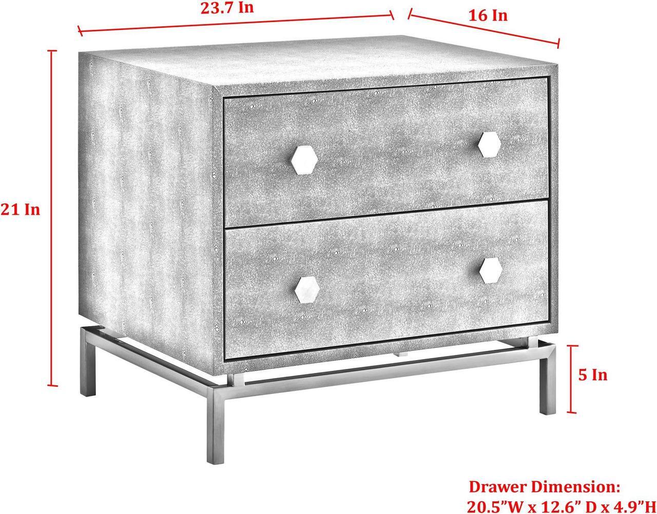 Alt view image 7 of 7 - Nicole Miller Linley Side Table - 2 Drawers | Brushed Stainless Steel Base, Navy/Chrome Faux Shagreen