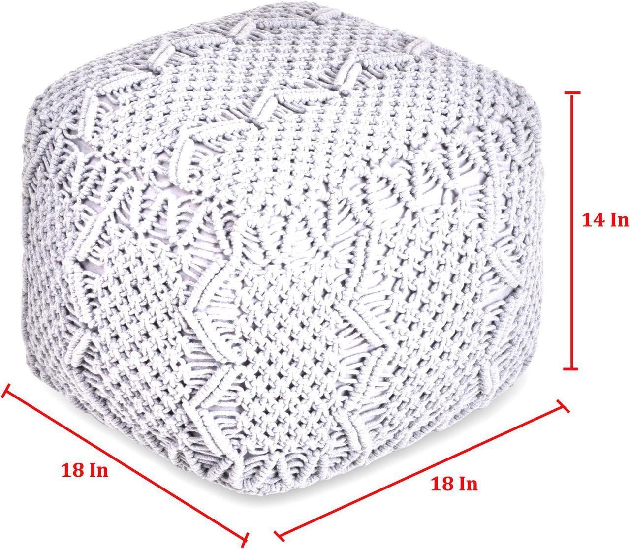 Alt view image 6 of 6 - Loft Lyfe Jayne Pouf - Hand Knitted | Foam Beads Filling, Light Grey Cotton Yarn