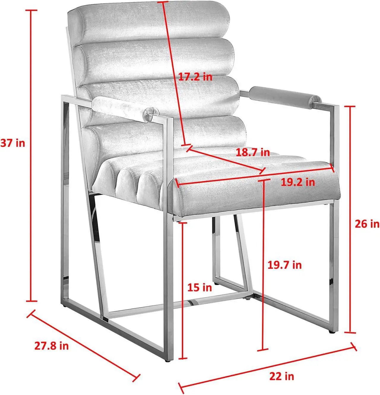 Alt view image 7 of 7 - Inspired Home Lora Dining Chair - Upholstered, Stainless Steel Frame | Channel Tufted, Black/Chrome Velvet