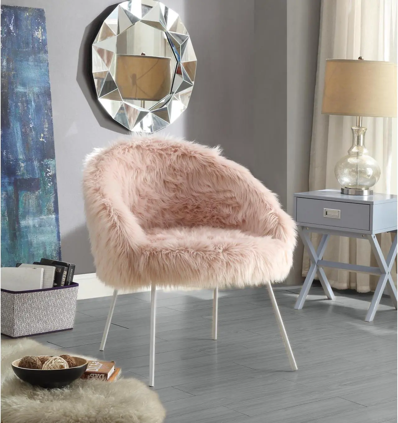Main image of Ariel Rose Faux Fur Accent Chair - Metal Legs | Upholstered | Living Room, Entryway, Bedroom | Inspired Home