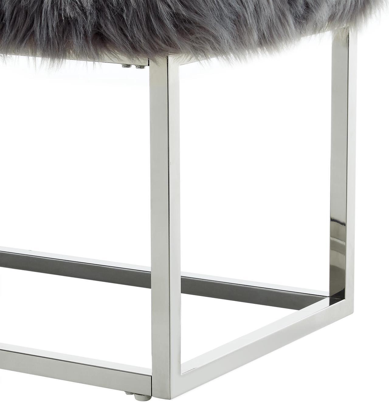 Alt view image 5 of 7 - Paul Grey Faux Fur Bench - Chrome Frame | Ottoman | Living Room, Entryway, Bedroom | Inspired Home