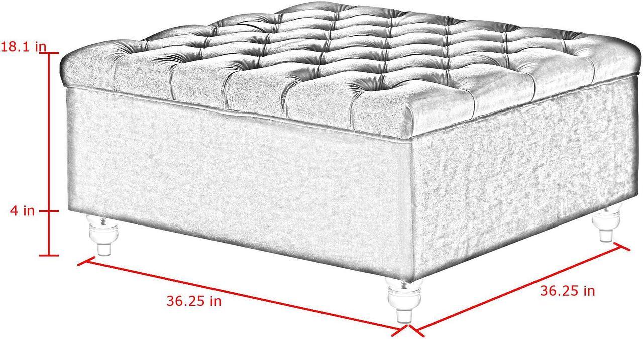 Alt view image 7 of 7 - Hugo Grey Velvet Storage Ottoman - Oversized Cocktail Coffee Table | Square | Tufted | Lucite Legs | Inspired Home
