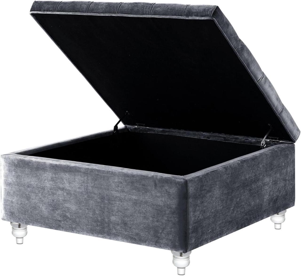 Alt view image 2 of 7 - Hugo Grey Velvet Storage Ottoman - Oversized Cocktail Coffee Table | Square | Tufted | Lucite Legs | Inspired Home